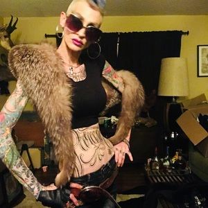 Brown brindle REAL FOX fur collar!